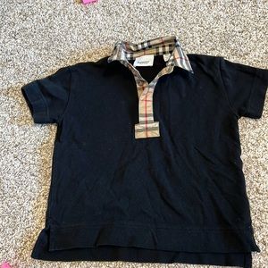Burberry Cotton piqué polo shirt w/ Check inserts, black, size 4T